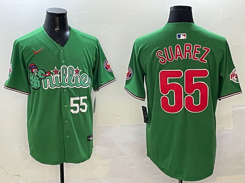 Men Philadelphia Phillies #55 Suarez Green Three generations Joint Name Game 2025 Nike MLB Jersey style 2->philadelphia phillies->MLB Jersey